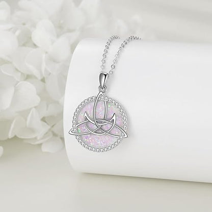 Women's Opal & Sterling Silver Celtic Knot Necklaces ( 3 Variations )