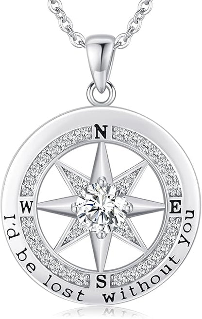 S925 Silver "I'd Be Lost Without YOU" Compass Women's Necklace