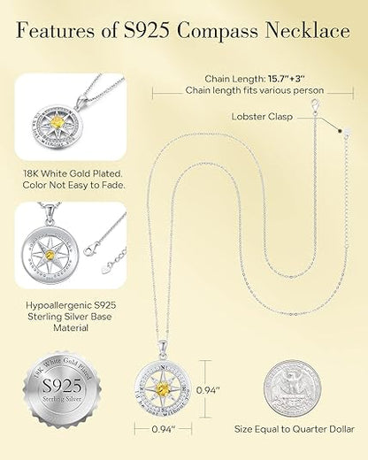 S925 Silver "I'd Be Lost Without YOU" Compass Women's Necklace