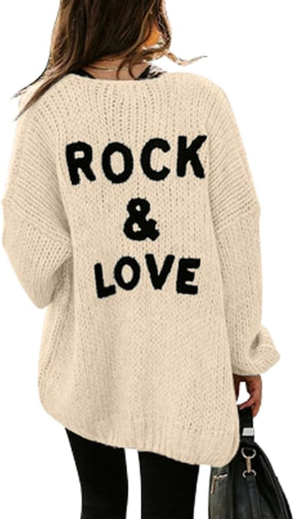 Women's "ROCK & LOVE" Long Sleeve Knit Cardigan Sweater