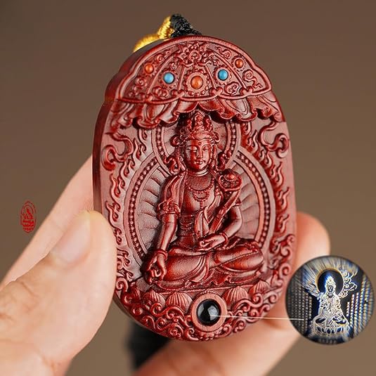 Hand Carved Rosewood Buddha Amulet/Pendant Necklace