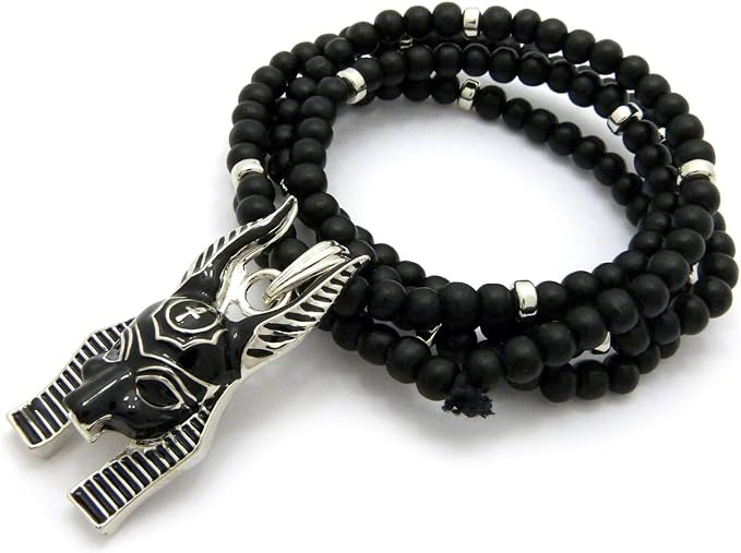 Men's Anubis Pendant & Wooden Beaded Necklace