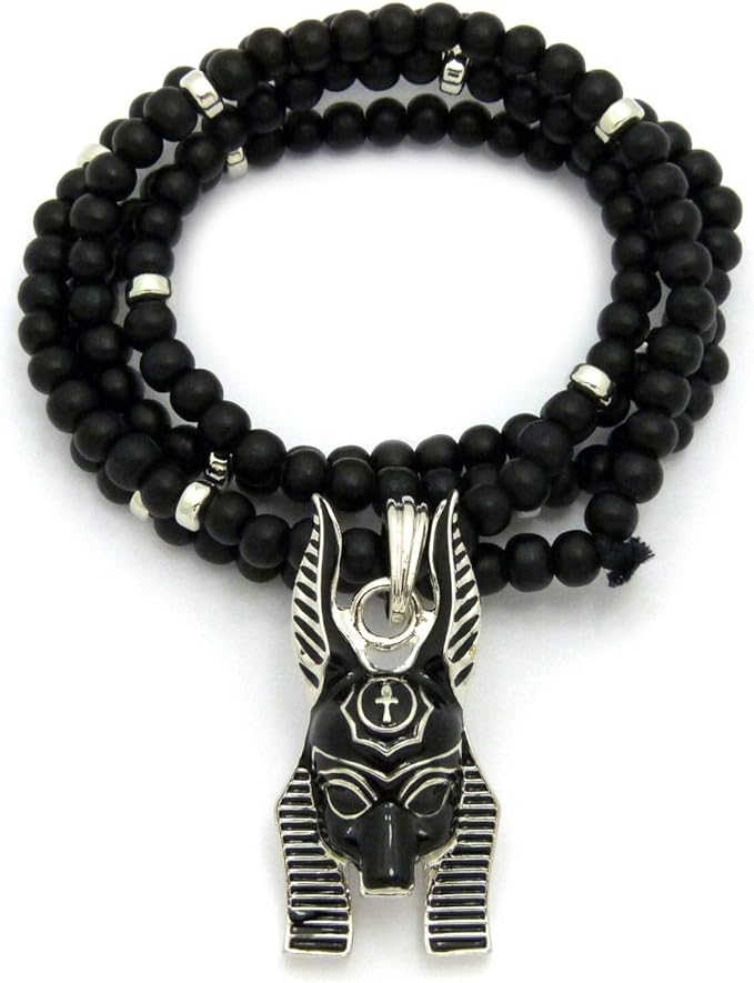 Men's Anubis Pendant & Wooden Beaded Necklace