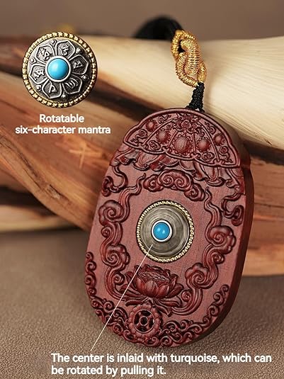 Hand Carved Rosewood Buddha Amulet/Pendant Necklace