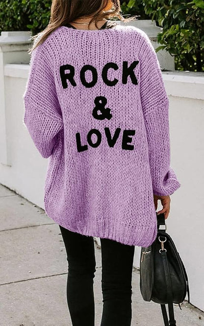 Women's "ROCK & LOVE" Long Sleeve Knit Cardigan Sweater