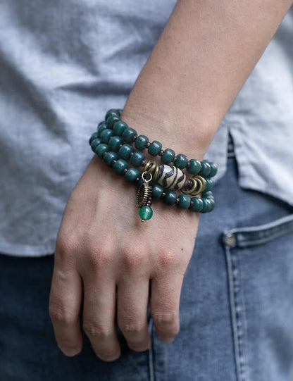 Men's Boho Beaded Bracelet w/ Anxiety Charm