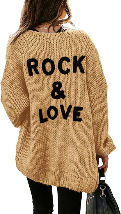 Women's "ROCK & LOVE" Long Sleeve Knit Cardigan Sweater