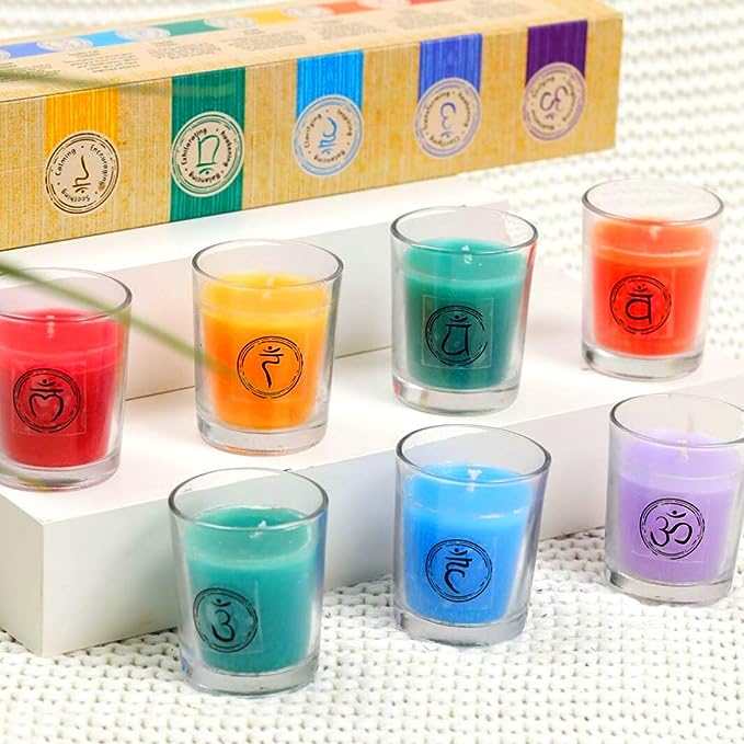 Chakra & Luck Seven Chakra Votive Shot Glass Candle Chakra Set