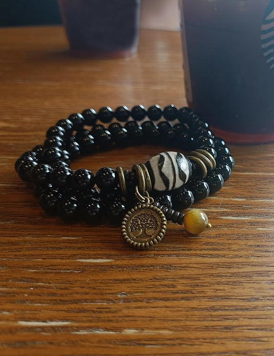 Men's Boho Beaded Bracelet w/ Anxiety Charm