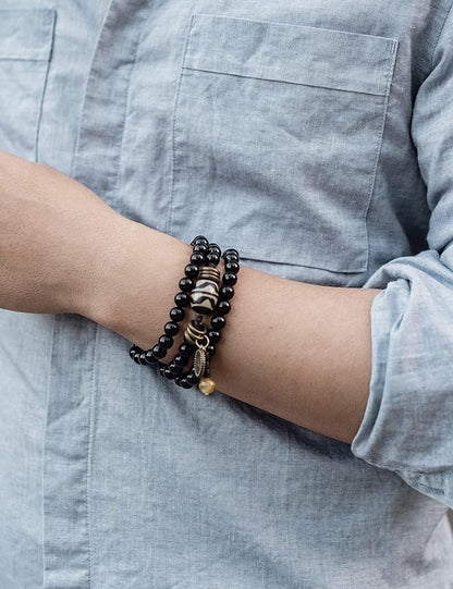 Men's Boho Beaded Bracelet w/ Anxiety Charm