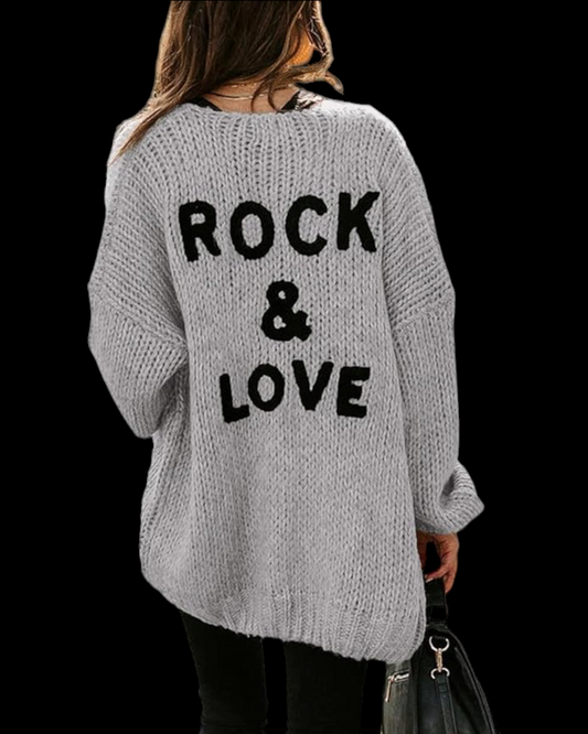 Women's "ROCK & LOVE" Long Sleeve Knit Cardigan Sweater