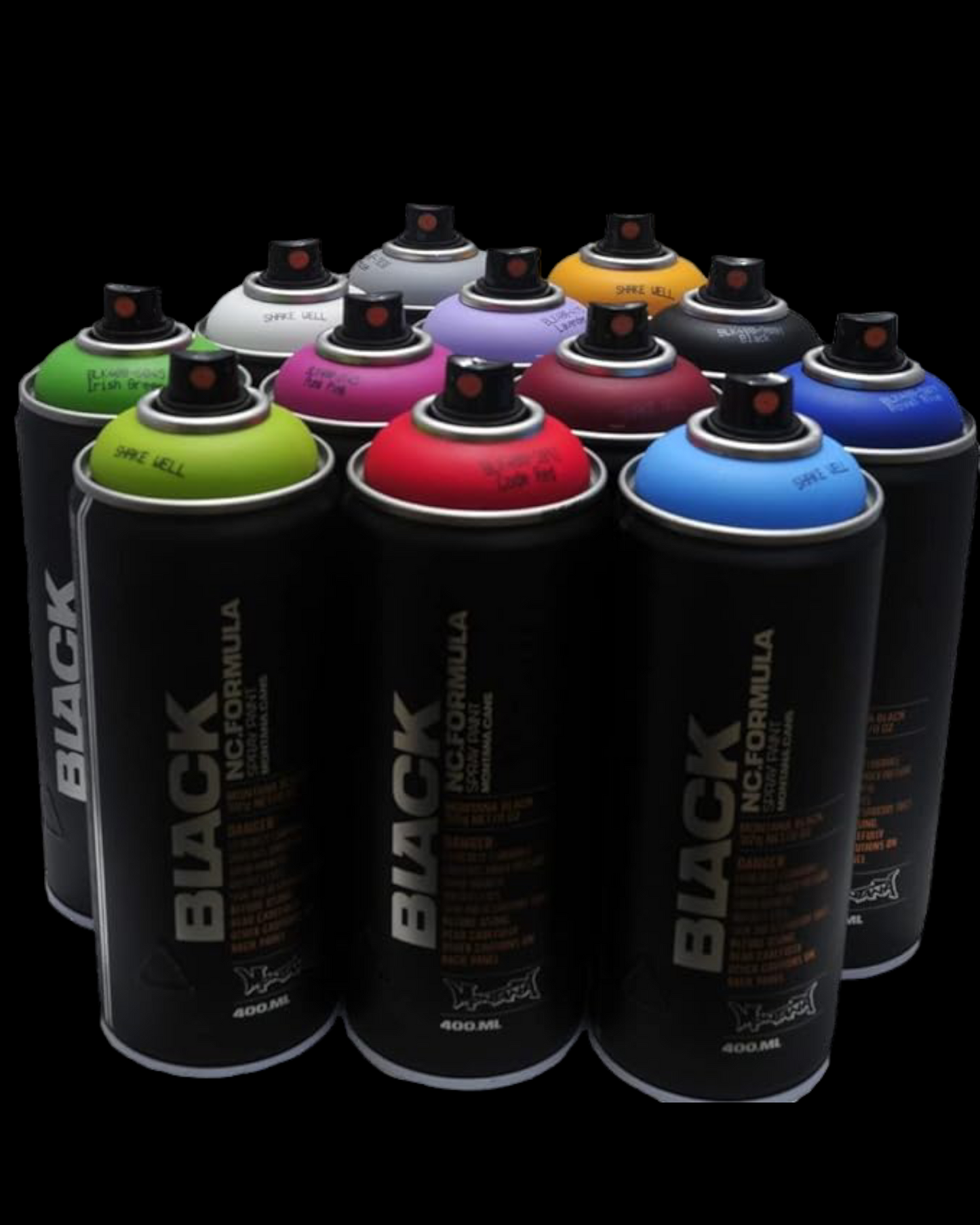 Graffiti Art SPRAY PAINT 12 PK CANS: Set of 'Montana BLACK 'Popular Colors' & Set of Montana BLACK 'Complimentary Colors'