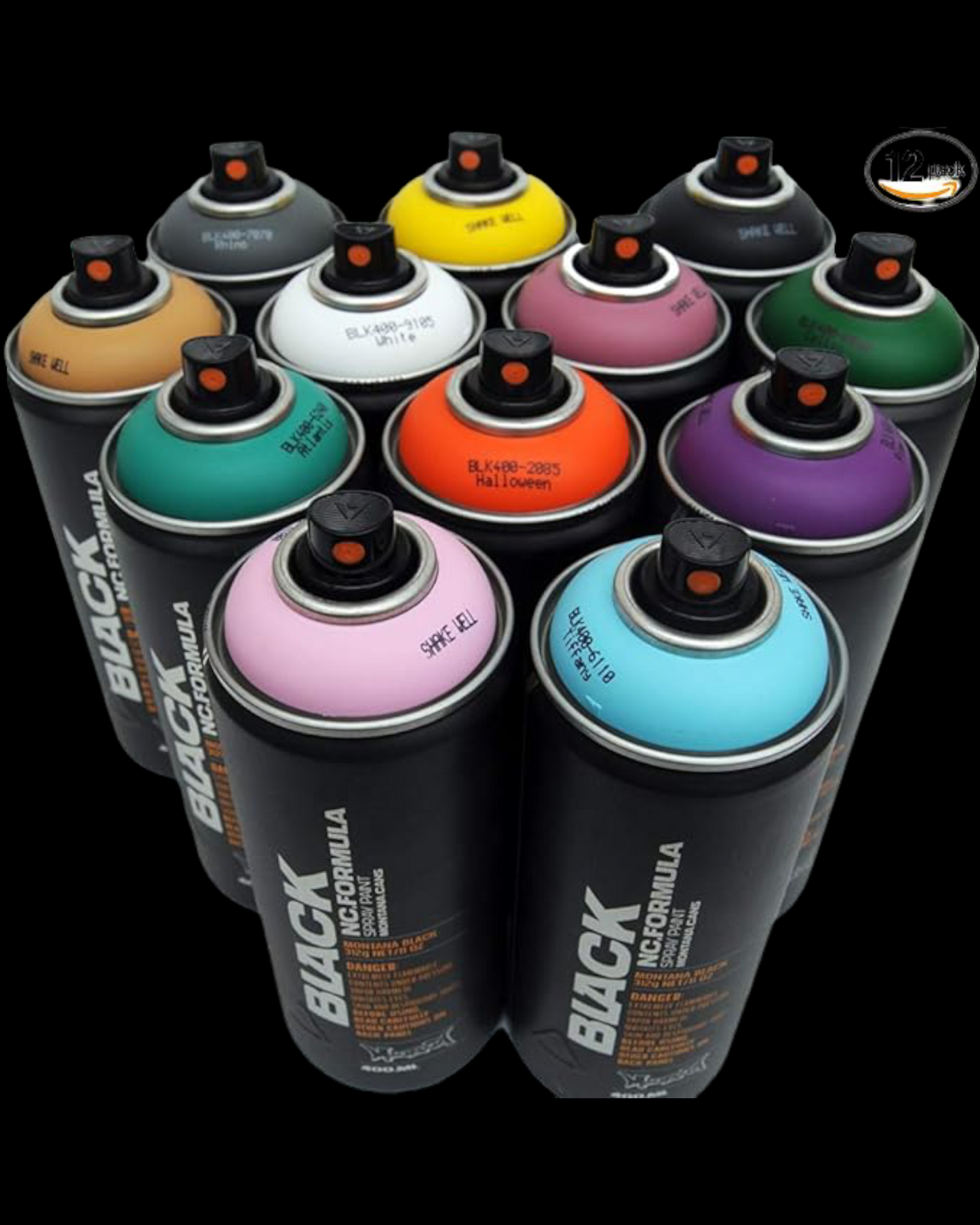 Graffiti Art SPRAY PAINT 12 PK CANS: Set of 'Montana BLACK 'Popular Colors' & Set of Montana BLACK 'Complimentary Colors'