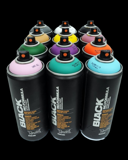 Graffiti Art SPRAY PAINT 12 PK CANS: Set of 'Montana BLACK 'Popular Colors' & Set of Montana BLACK 'Complimentary Colors'