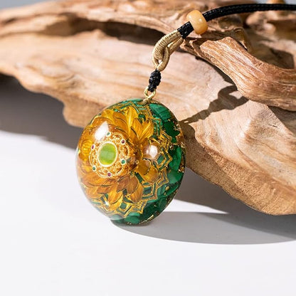 Unisex Orgonite Necklace with Malachite & Flower of Life