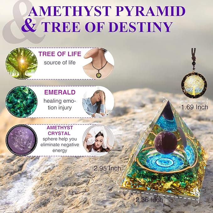 Orogon Pyramid & Unisex Tree Of Destiny Necklace; Anti-Stress & for Success, Wealth, etc.