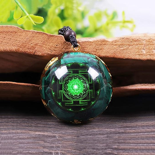 Unisex Orgonite Necklace with Malachite & Flower of Life