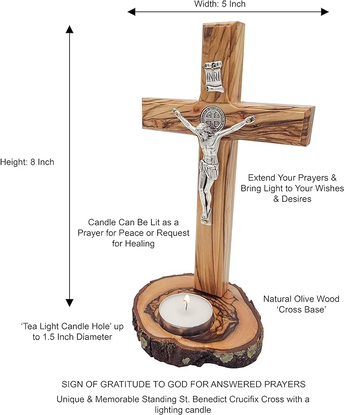 Pine Crucifix Tea Light Candle Holder