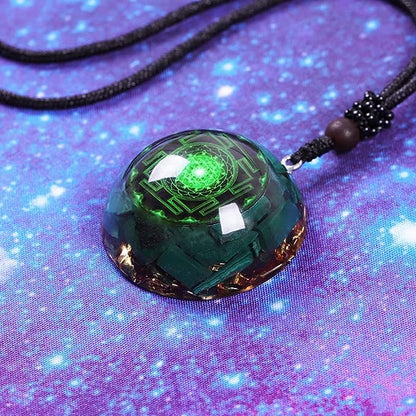 Unisex Orgonite Necklace with Malachite & Flower of Life