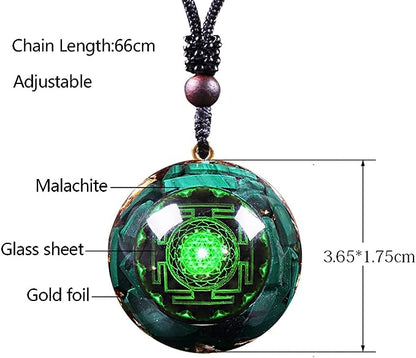 Unisex Orgonite Necklace with Malachite & Flower of Life