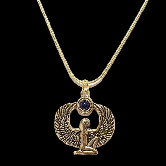 Egyptian Goddess Pendant, Necklace w/ Lapis