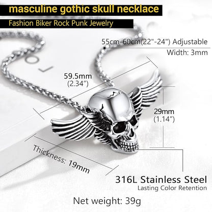 Skull Bullet Necklace/ Skull with Wings Necklace Unisex; Stainless Steel