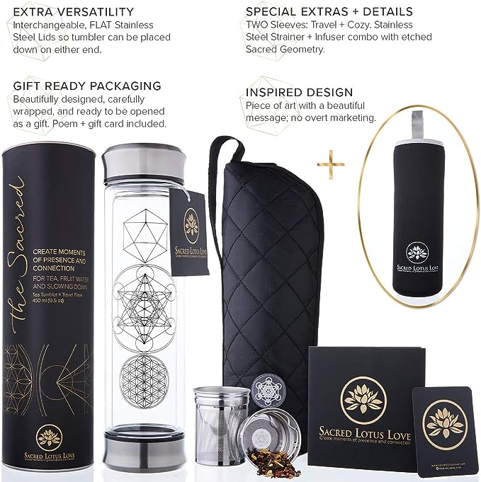 The Sacred Tea Bottle with Infuser & Strainer Combo